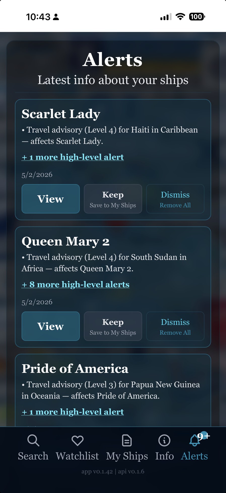 Cruise Ship Watch — Alerts