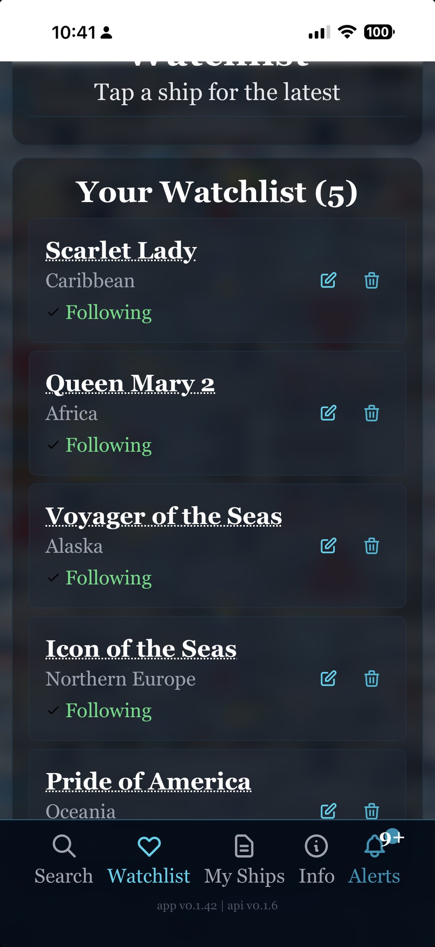 Cruise Ship Watch — Your Watchlist