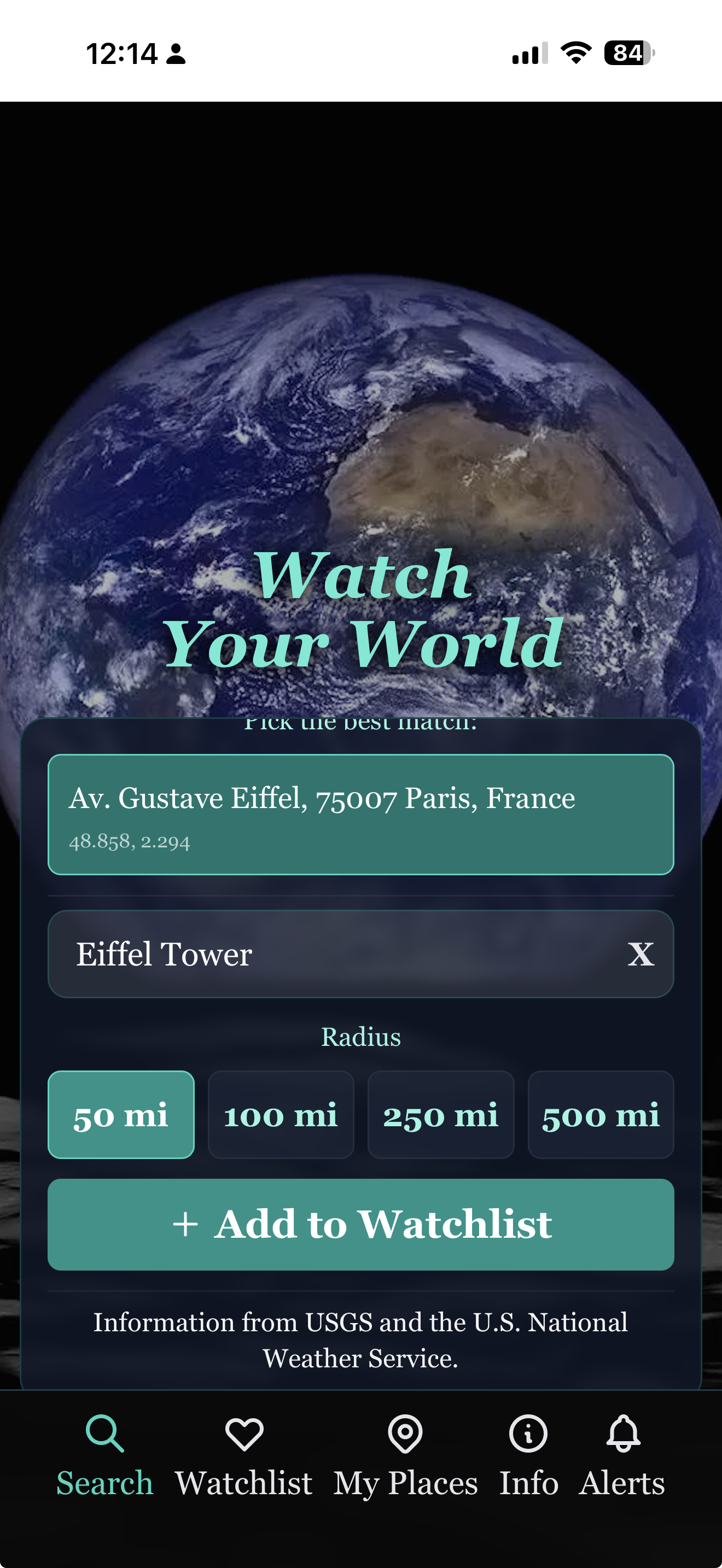 Earth Watch — Add a place