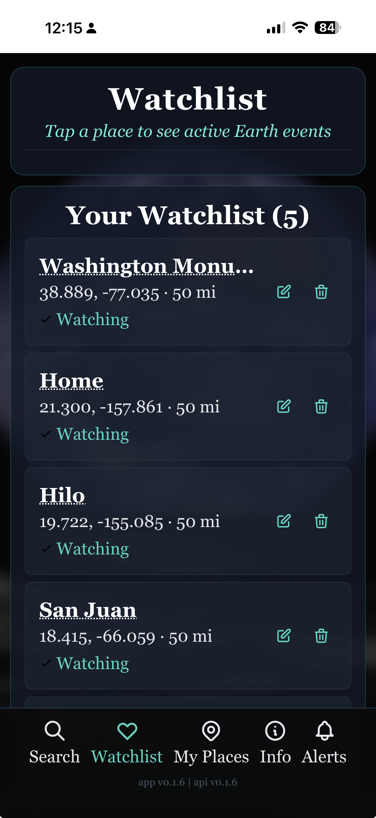 Earth Watch — Watchlist