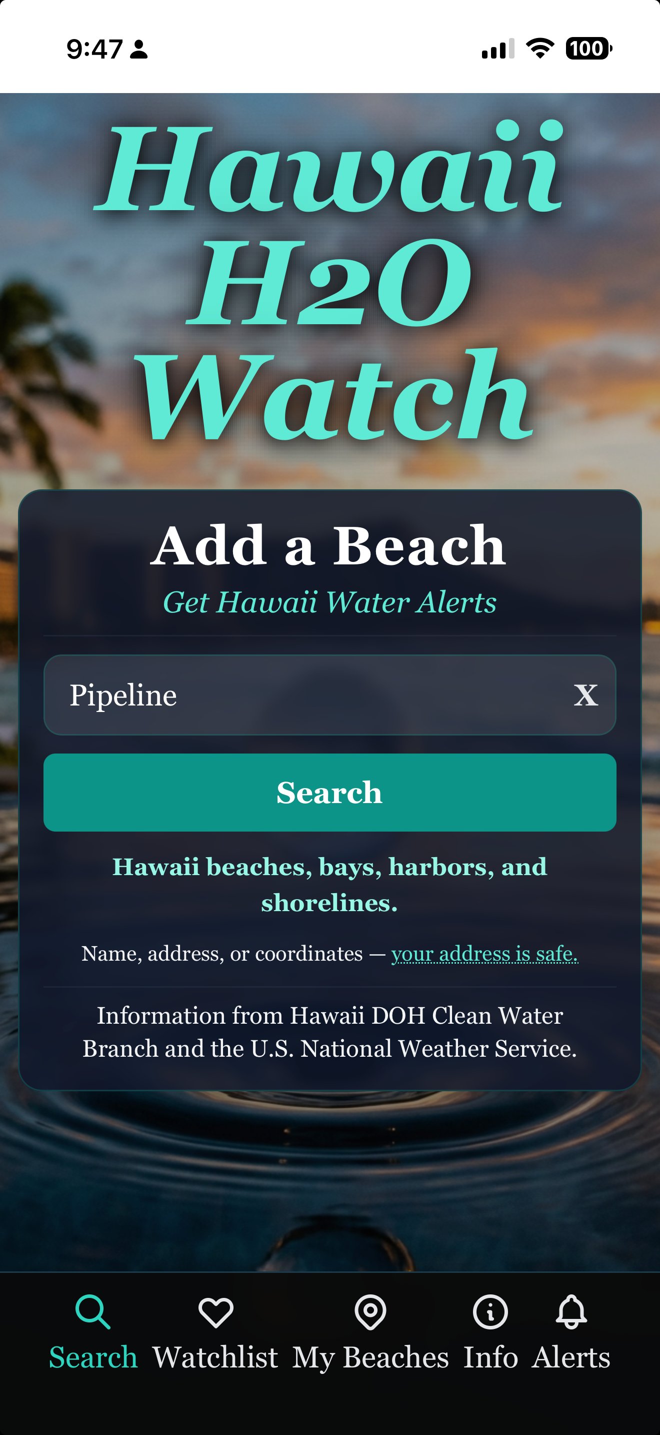 Hawaii H2O Watch — Add a beach