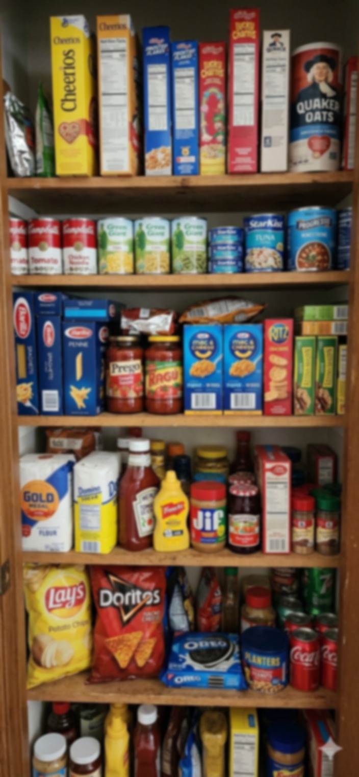 A home pantry full of brand-name food products