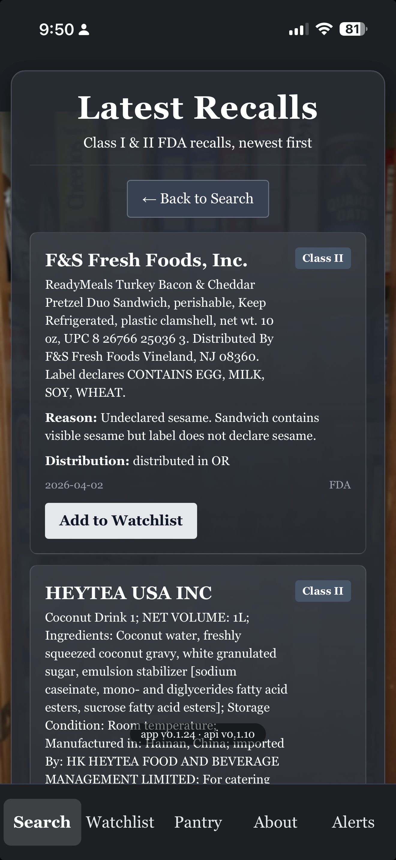 Meal Watch — Latest Recalls
