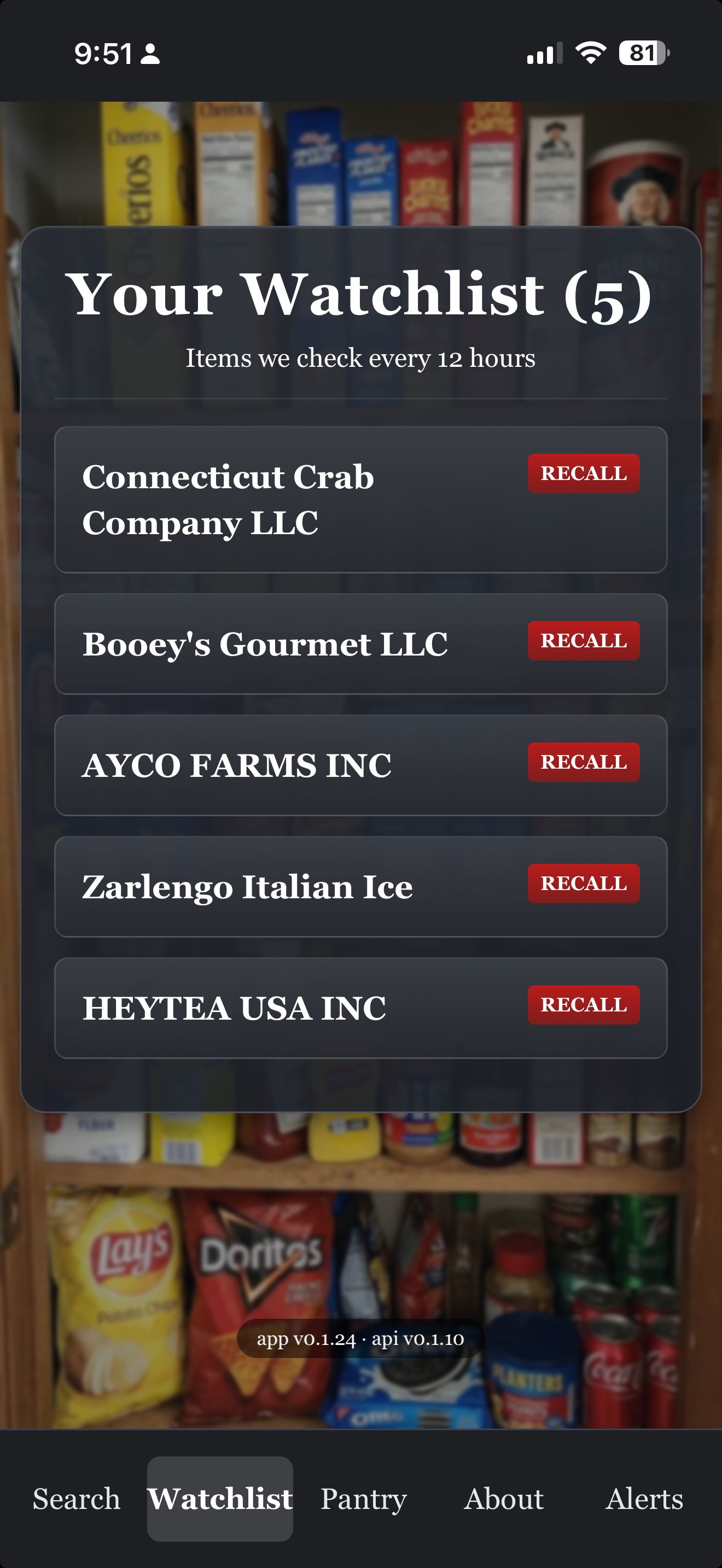 Meal Watch — Your Watchlist