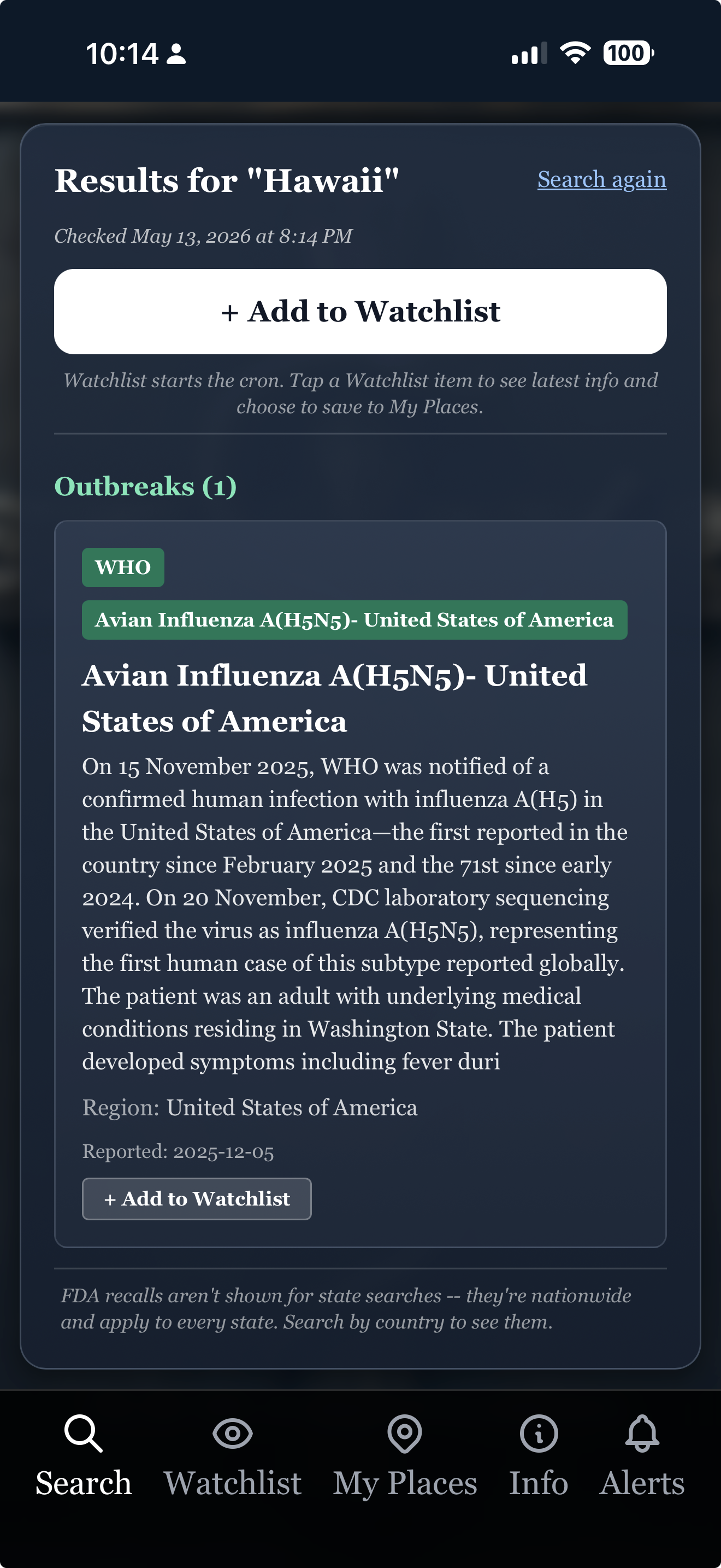 Our Health Watch — Watchlist