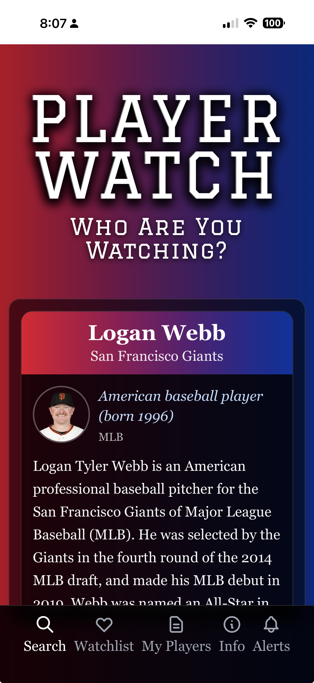 Player Watch — Logan Webb result